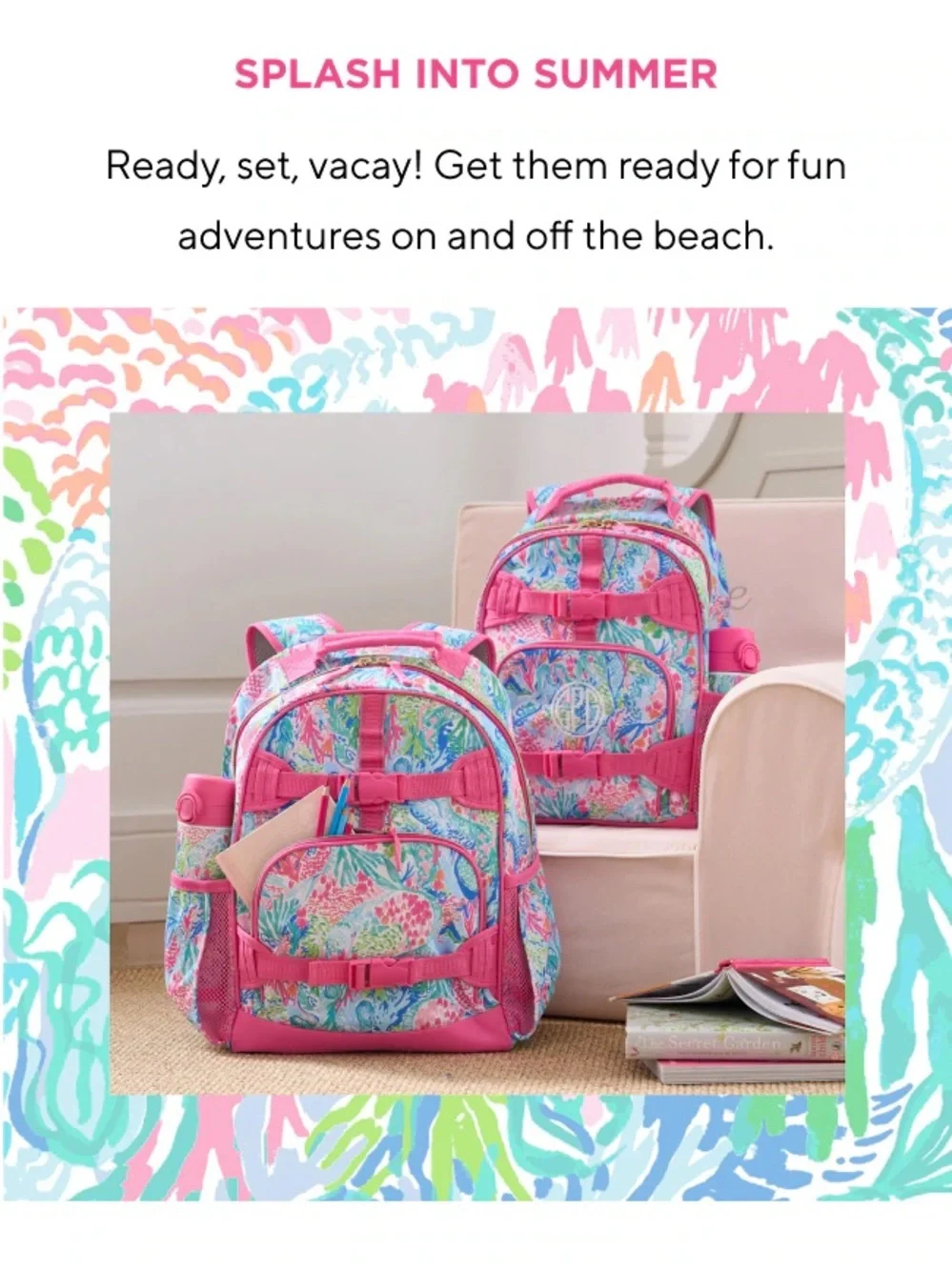 Pottery Barn X Lilly Pulitzer Girls' Pink Tropical Mermaid Print Backpack